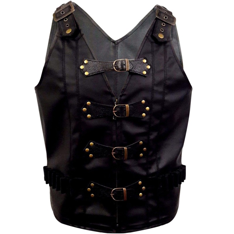 Men Real Leather Heavy Duty Vest Steampunk Gothic Style Vest Waistcoat 